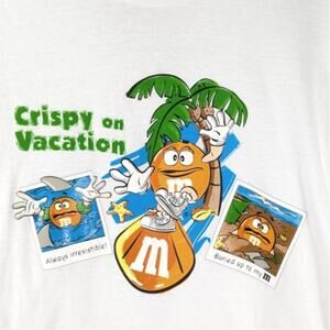 M&M’s Crispy Vacation Graphic T-Shirt XL White Candy Promo USA Cotton Tee